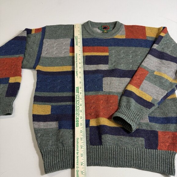 Vintage Boston Traders Men's Large Wool Hand Knit Sweater 90's All over Print - Picture 6 of 8